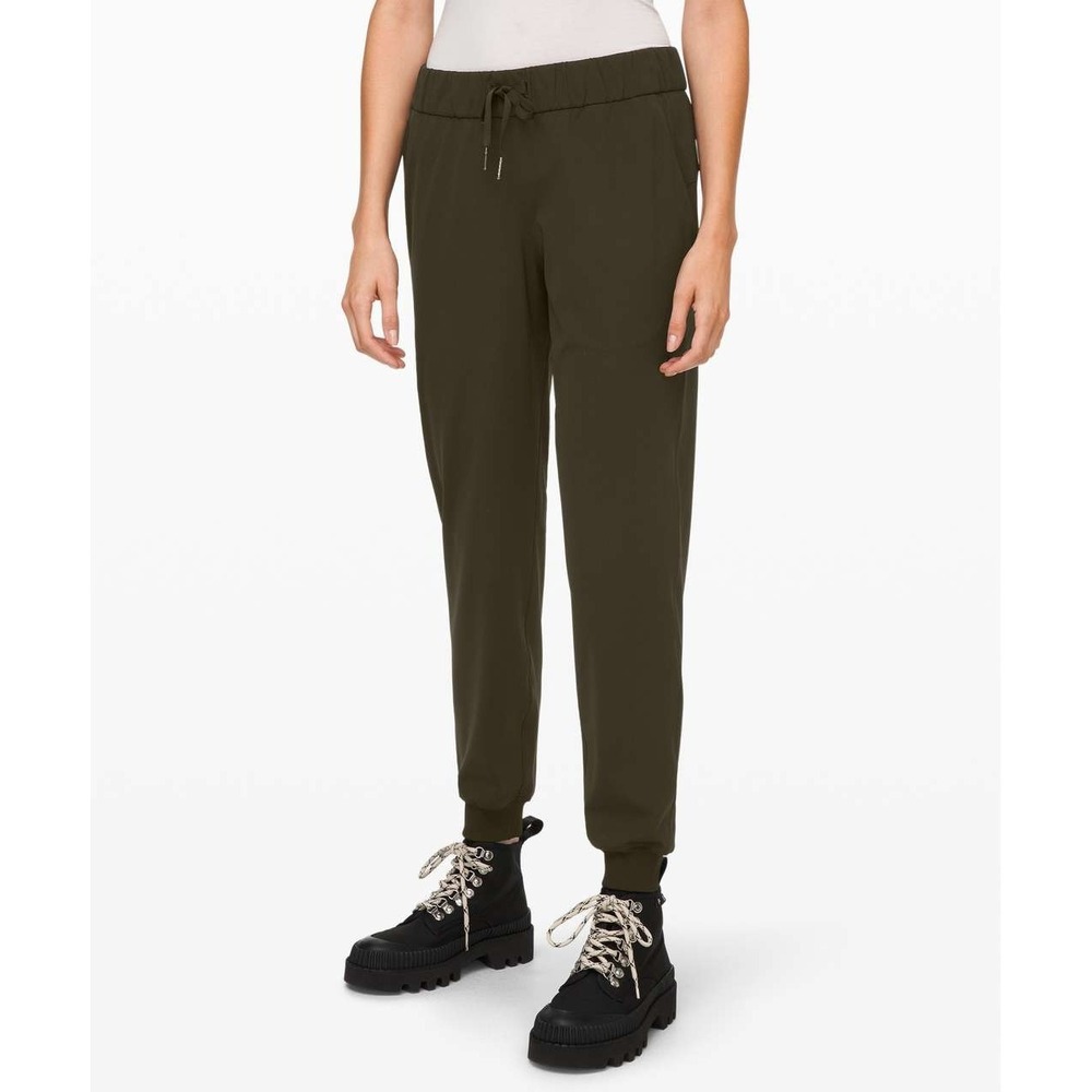 Lululemon On The Fly Jogger 7/8 Mid Rise Olive Green Stretch Drawstring Size 6